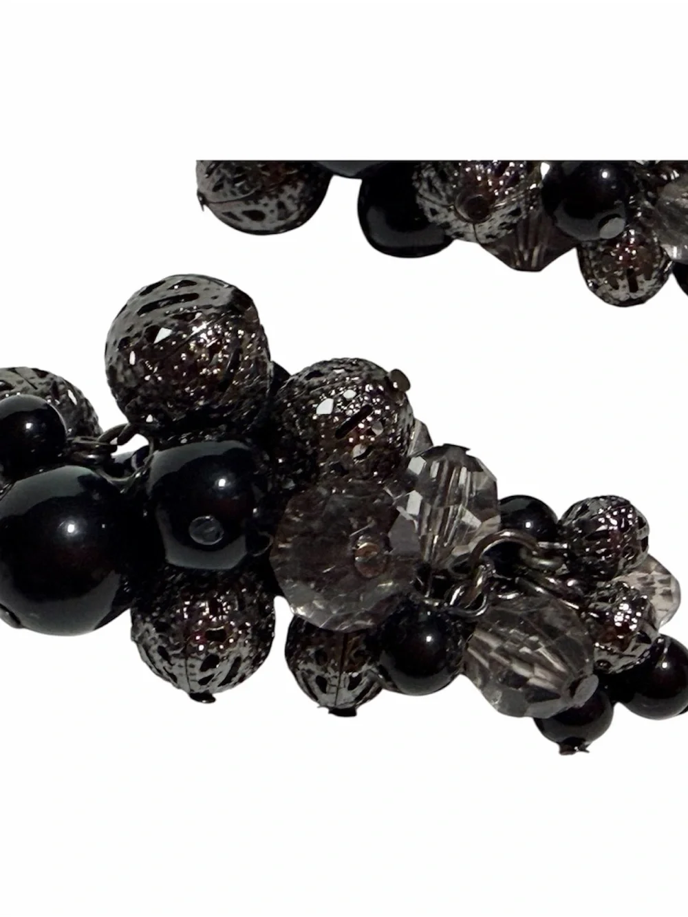 Beaded Cluster Dangle Earrings Cha Cha Black Clear Gunmetal Whimsigoth
